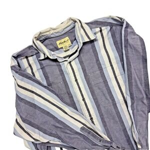 Vintage 90s Eddie Bauer Striped Button-Down Shirt Multi-Color Pattern LRG COTTON